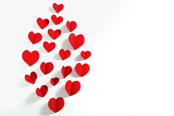 Valentine Kártya Piros Szív Fehér Háttér Elvont Lapos Laikus Felső — Stock Fotó