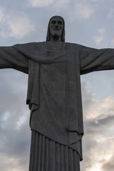 Beautiful View Christ Redeemer Statue Sunset Clouds Tijuca Forest Rio — Stock Photo, Image