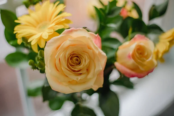 Mooie Rozen Een Vaas Een Witte Achtergrond — Stockfoto