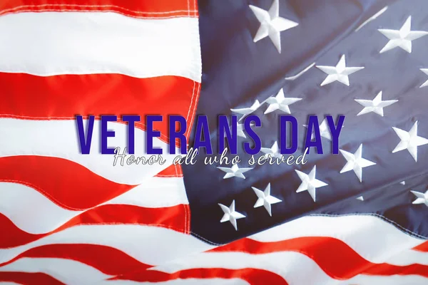 Veterans Day Honoring All Who Served American Flag Waving Wind — Stock Photo, Image