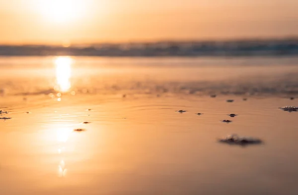 Cena Serena Praia Dourada Oceano Costa Arenosa Pôr Sol — Fotografia de Stock