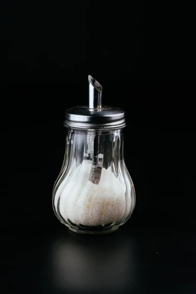 Transparent Sugar Bowl Black Background — Stock Photo, Image