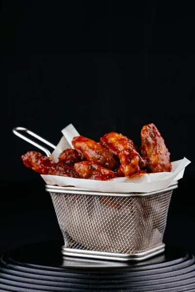 Bbq Chicken Wings Black Background — Stock Photo, Image