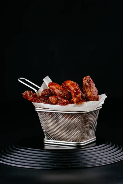 Bbq Chicken Wings Black Background — Stock Photo, Image