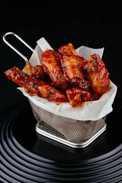 Bbq Chicken Wings Black Background — Stock Photo, Image