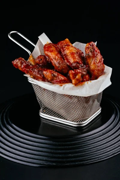 Bbq Chicken Wings Black Background — Stock Photo, Image