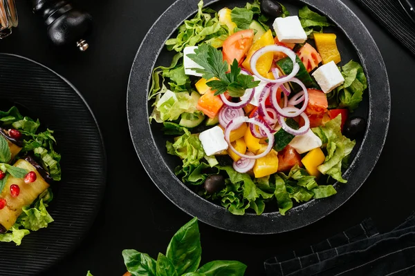 Salade Légumes Géorgiens Avec Différents Légumes Épices Sur Fond — Photo