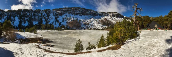 Panoramatický Pohled Zamrzlou Lagunu Sněhem Přístřeší — Stock fotografie