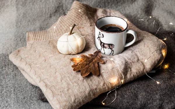 Autumn Still Life Cup Tea Cinnamon — Fotografia de Stock