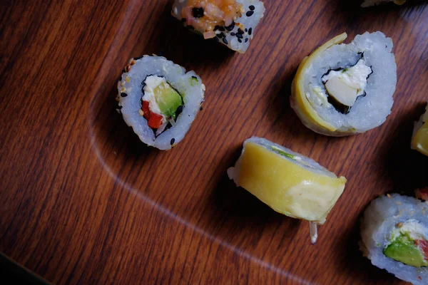 Set Sushi Sobre Fondo Madera — Foto de Stock