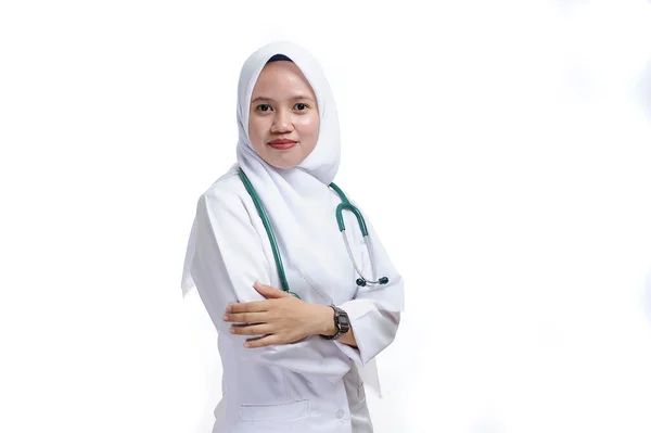 Happy Berhasil Perawat Wanita Muslim Asia Atau Dokter Tersenyum Percaya — Stok Foto