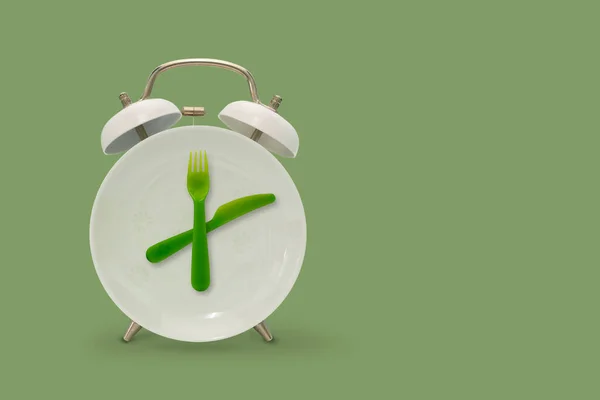 Réveil Plaque Avec Fourchette Couteau Concept Nourriture Temps — Photo
