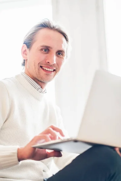 Young Man Looking His Portable Computer — Stock Fotó