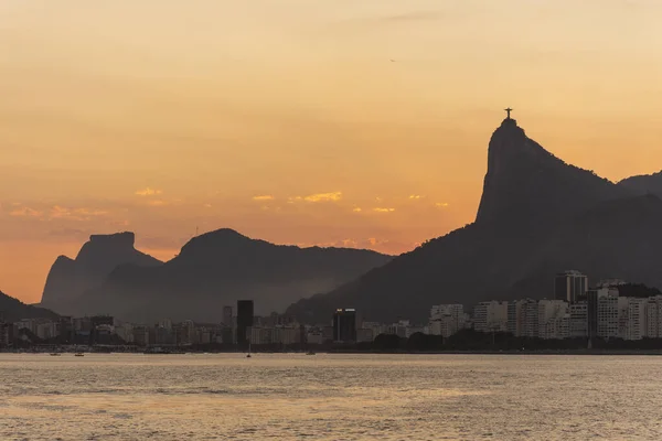 Вид Закат Океана Горы Корковадо География Рио Жанейро Бразилия — стоковое фото