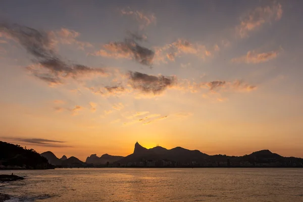 Vacker Utsikt Över Havet Solnedgång Till Corcovado Mountain Och Geografi — Stockfoto