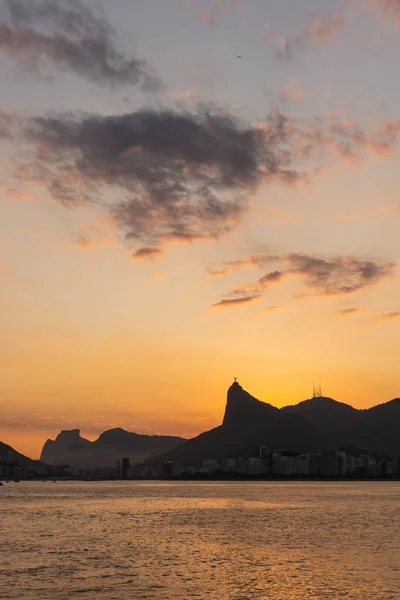 Belo Pôr Sol Vista Para Oceano Corcovado Montanha Geografia Rio — Fotografia de Stock