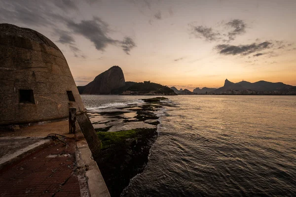 Vacker Havsfästning Solnedgång Utsikt Över Sugar Loaf Mountain Rio Janeiro — Stockfoto