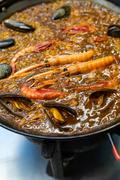 Tipikus Spanyol Rizs Garnéla Paella — Stock Fotó