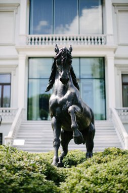 Madrid 'deki parkta bronz binicilik heykeli