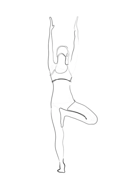 Hand Drawn Line Art Illustration Vrikshasana Pose Character Woman Standing — Stock Photo, Image