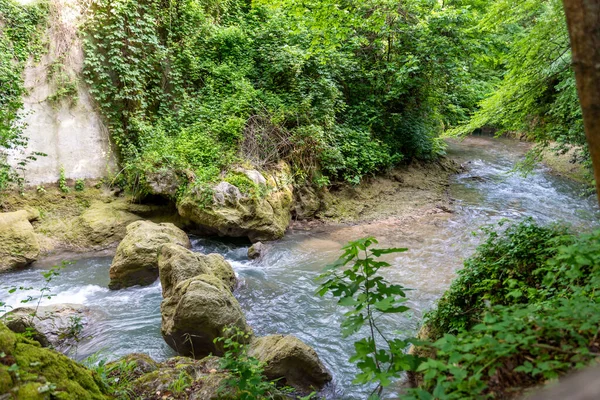 Svart Flod Som Kommer Från Marmore Vattenfall Mitt Naturen — Stockfoto