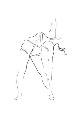 El çizimi, Tala-Vrikshasana pozu ya da Yoga Pozu 'nda duran karakter kadının çizimi 