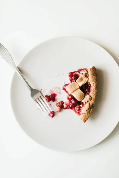 Overhead View Pie Served Plate White Tabl — Stock Photo, Image