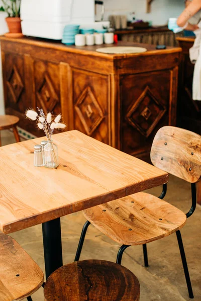 Houten Tafel Stoel Café Details Van Restaurant Interieur Ontwerp — Stockfoto