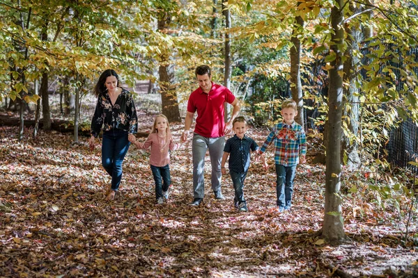 Glückliche Junge Familie Entspannt Gemeinsam Wald — Stockfoto