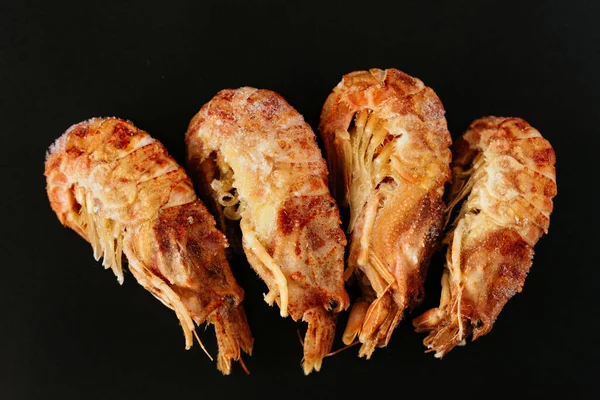 King Prawns Frozen Black Background — Stock Photo, Image