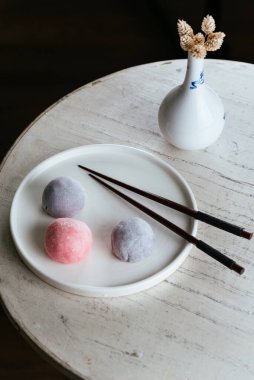 tasty colored asian dessert balls mochi