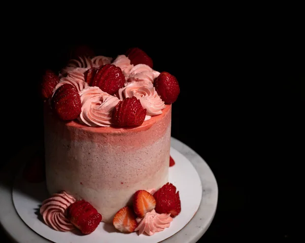 Strawberries and Cream Cake on Marble Cake Stand