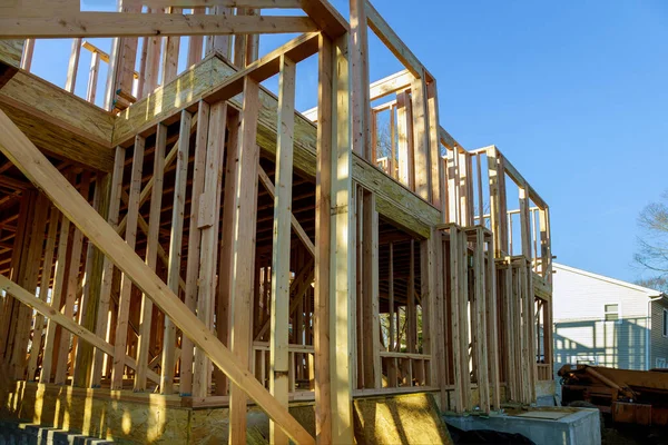 Nova Construção Casa Construção Vigas Emoldurado Chão — Fotografia de Stock