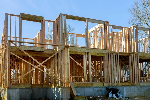 Nova Construção Casa Construção Vigas Emoldurado Chão — Fotografia de Stock