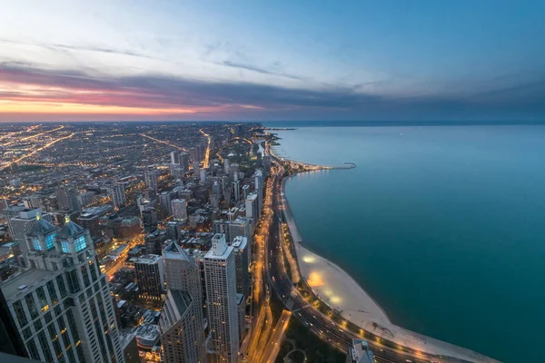 Chicago Luces Ciudad Lago Michigan Visto Desde Edificio John Hancock — Foto de Stock