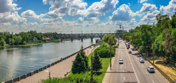 Dnipro Oekraïne 2020 Groot Formaat Panoramisch Uitzicht Rivier Dnjepr Dijk — Stockfoto