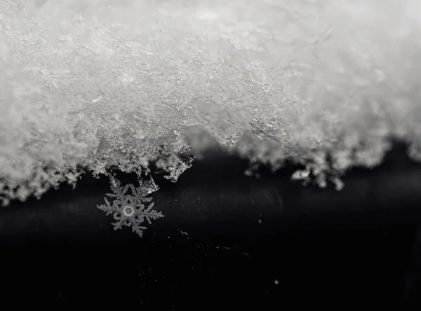 Nahaufnahme Einer Schneeflocke Freien Einem Wintertag — Stockfoto
