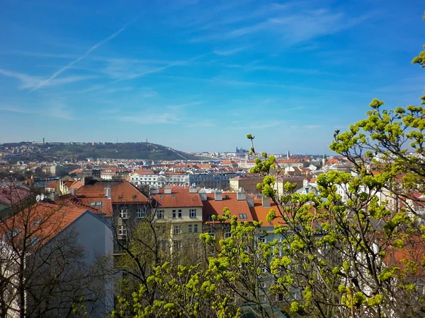 Utsikt Över Prag Från Vysehrad Området Mot Blå Himmel Början — Stockfoto