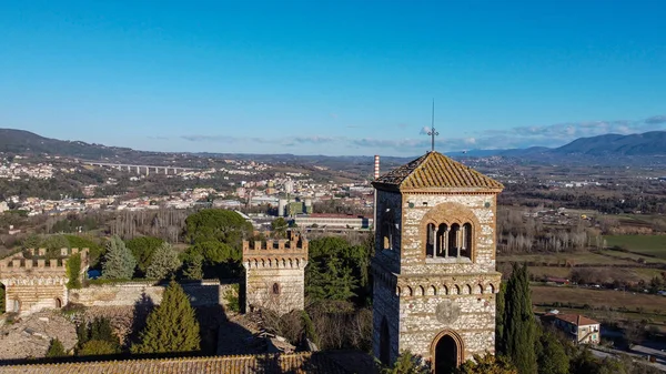 Flygfoto Tornet Slottet San Girolamo Narni Bakgrunden Staden Terni — Stockfoto