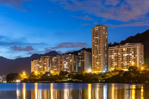 Beautiful View City Buildings Lagoon Blue Hour Rio Janeiro Brazil — Stock Photo, Image
