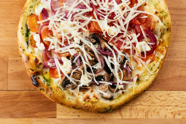 Italian Oven Pizza Mazzarella Tomatoes Basil — Stock Photo, Image