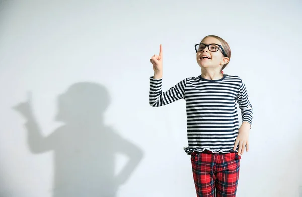 Quirky Kid Wearing Black Glasses Eager Idea Share — Zdjęcie stockowe