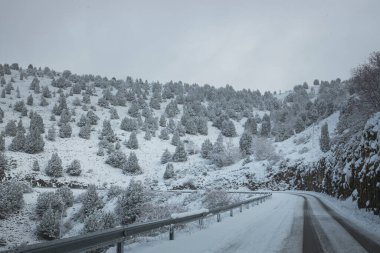 Karlı dağ yolunda viraj