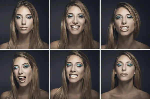 Seis Retratos Mujer Joven Sexy Diferentes Expresiones — Foto de Stock