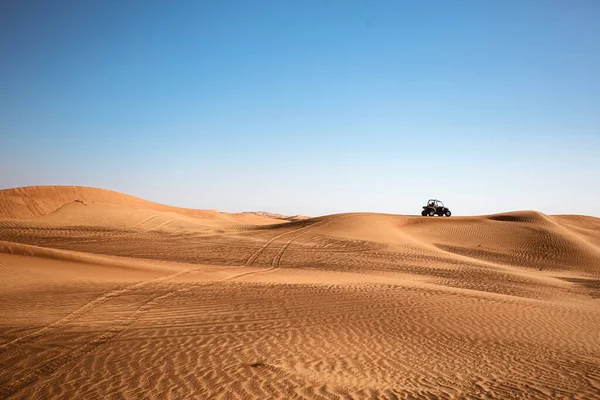 Scenic Desert Sunny Day View Riding Quad Buggy Extreme Vehicle — Zdjęcie stockowe