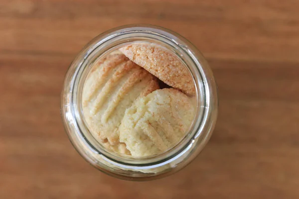 Glass Jar Homemade Cookies Light Background — стоковое фото