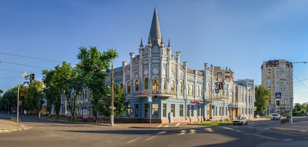 Cherkasy, Ukraine 07.12.2020. Historical Building of the former Slovyanskyi Hotel in Cherkasy, Ukraine, on a sunny summer morning