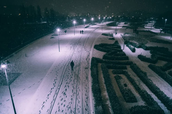 Madrid City Street Heaviest Snowfall Evening — Foto de Stock