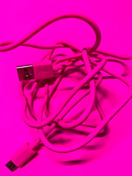 Tangled Usb Cord Monochrome Hot Pink Vertical Layout — Stock Photo, Image