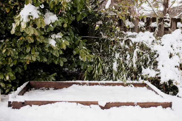 Snow on a Raised Garden Bed in a Backyard - Planting and Soil Care